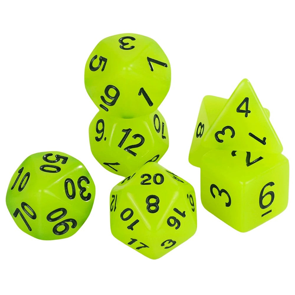 Conjunto de dados 7pcs - Brilha no escuro | RPG/D&D, Pathfinder