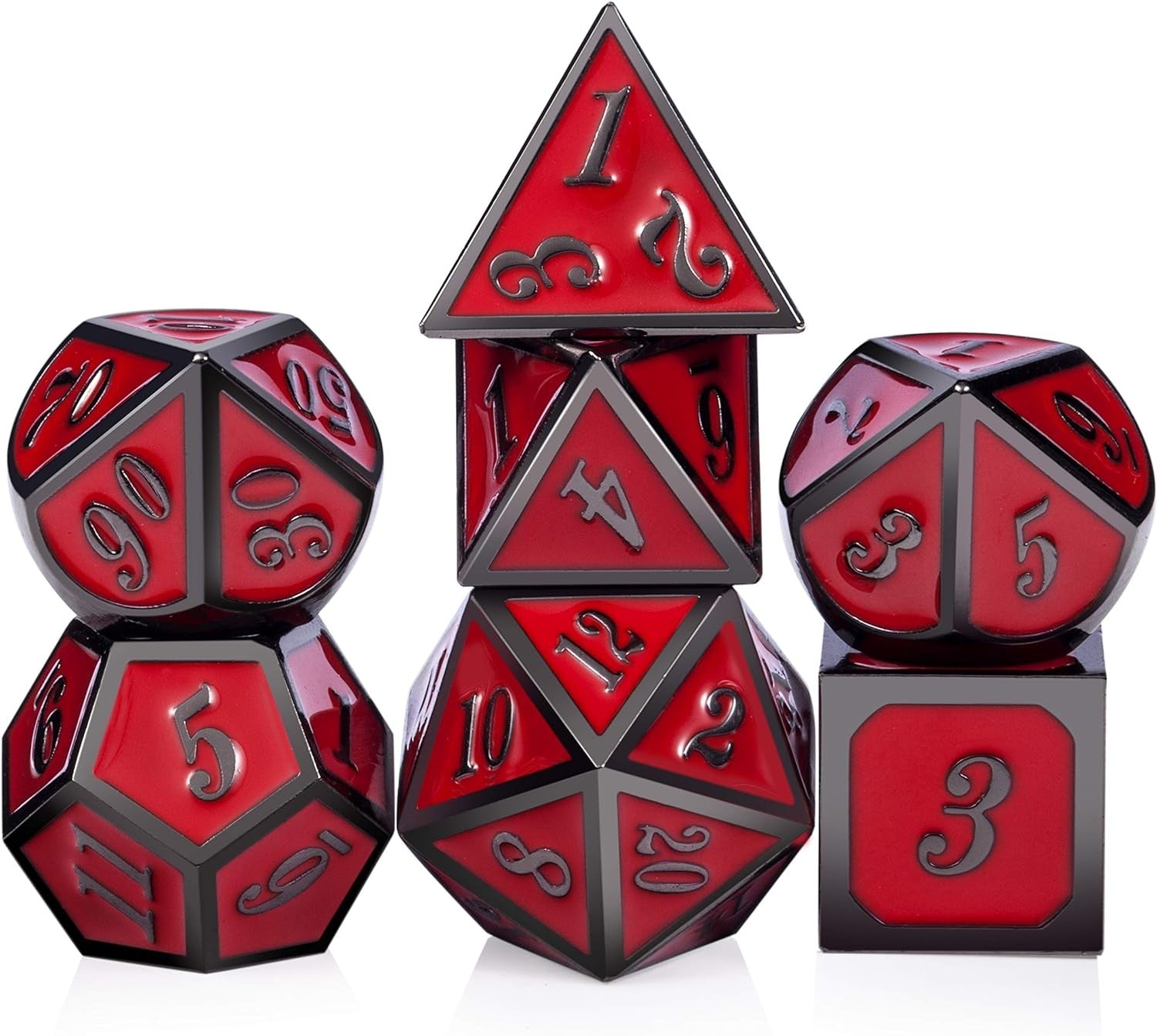 Conjunto de dados de metal 7pcs - Coloridos | RPG/D&D, Pathfinder