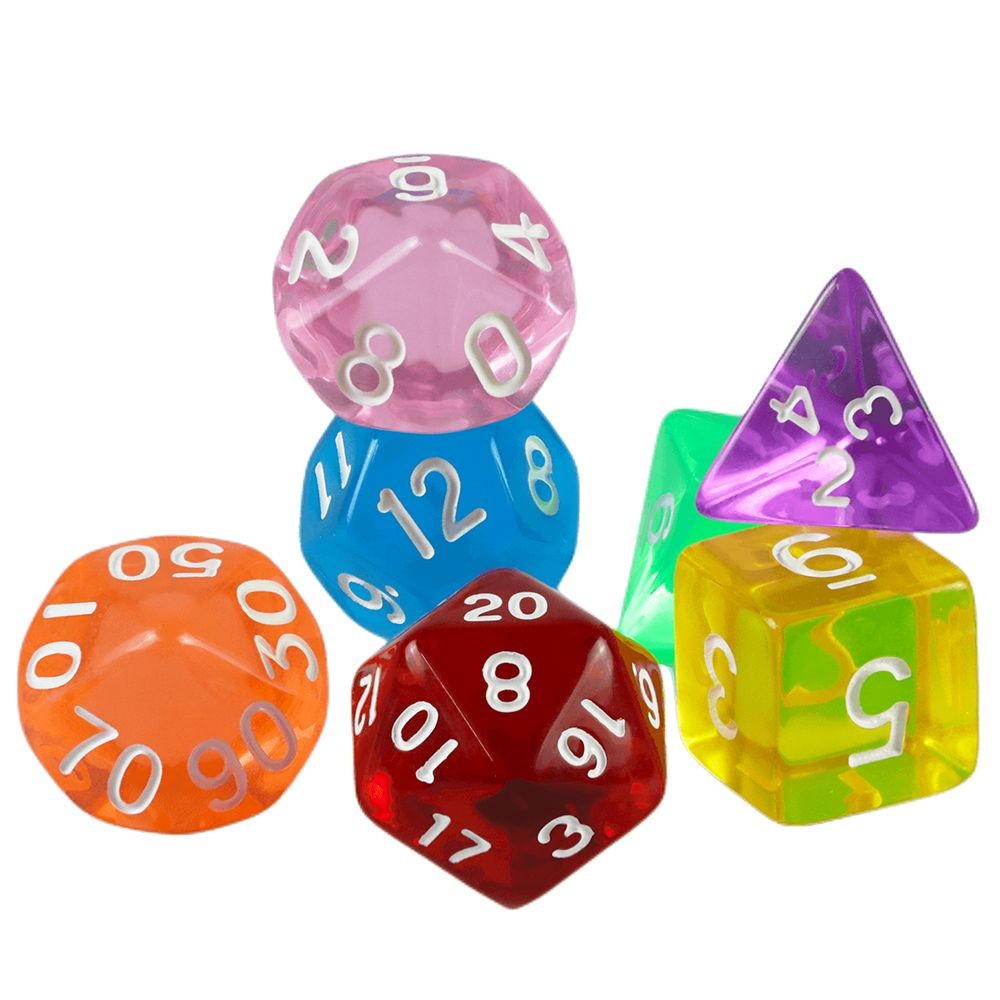 Conjunto de Dados 7pcs Translúcidos | RPG/D&D, Pathfinder