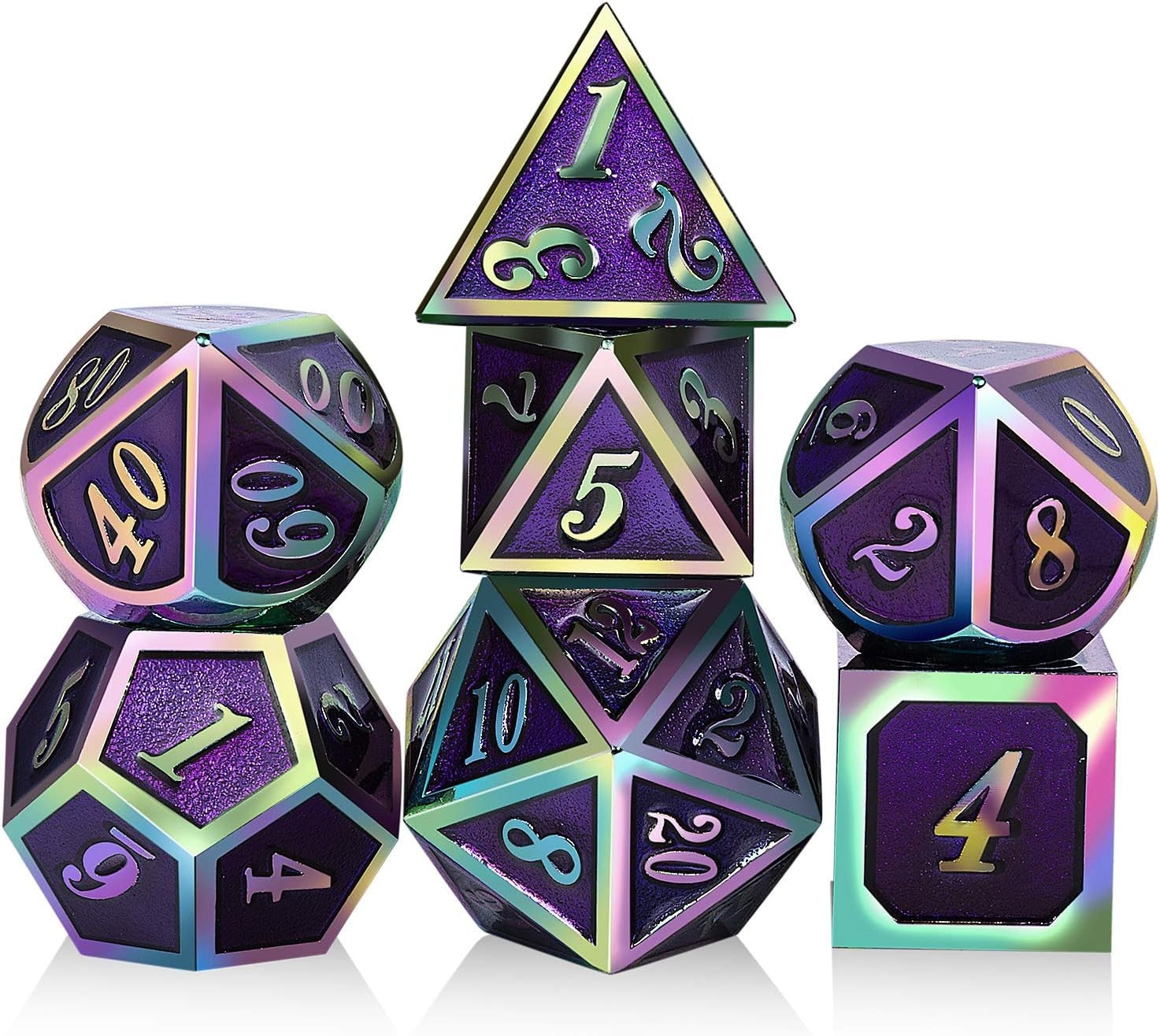 Conjunto de dados de metal 7pcs - Coloridos | RPG/D&D, Pathfinder