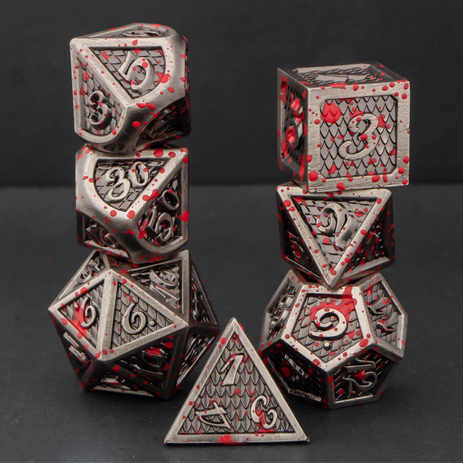 Conjunto de dados de metal 7pcs - Escamas de Dragão | RPG/D&D, Pathfinder