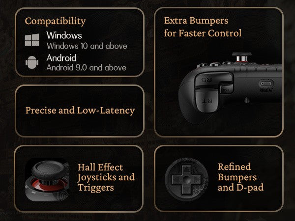Controle (Sem fio e Com fio) com Hall Effect Black Myth: Wukong multiplataformas - 8-BitDo