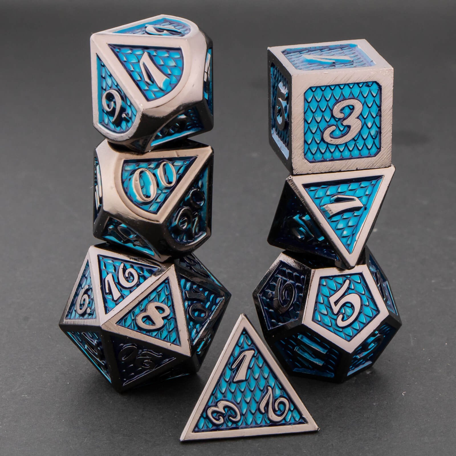 Conjunto de dados de metal 7pcs - Escamas de Dragão | RPG/D&D, Pathfinder