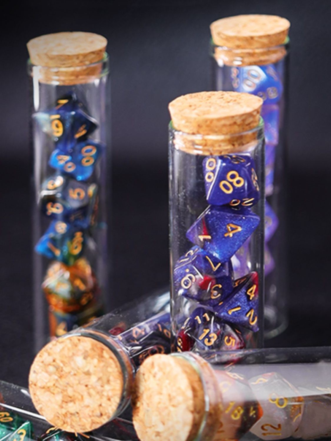 Conjunto de dados poliédricos RPG/D&D, frasco de poção