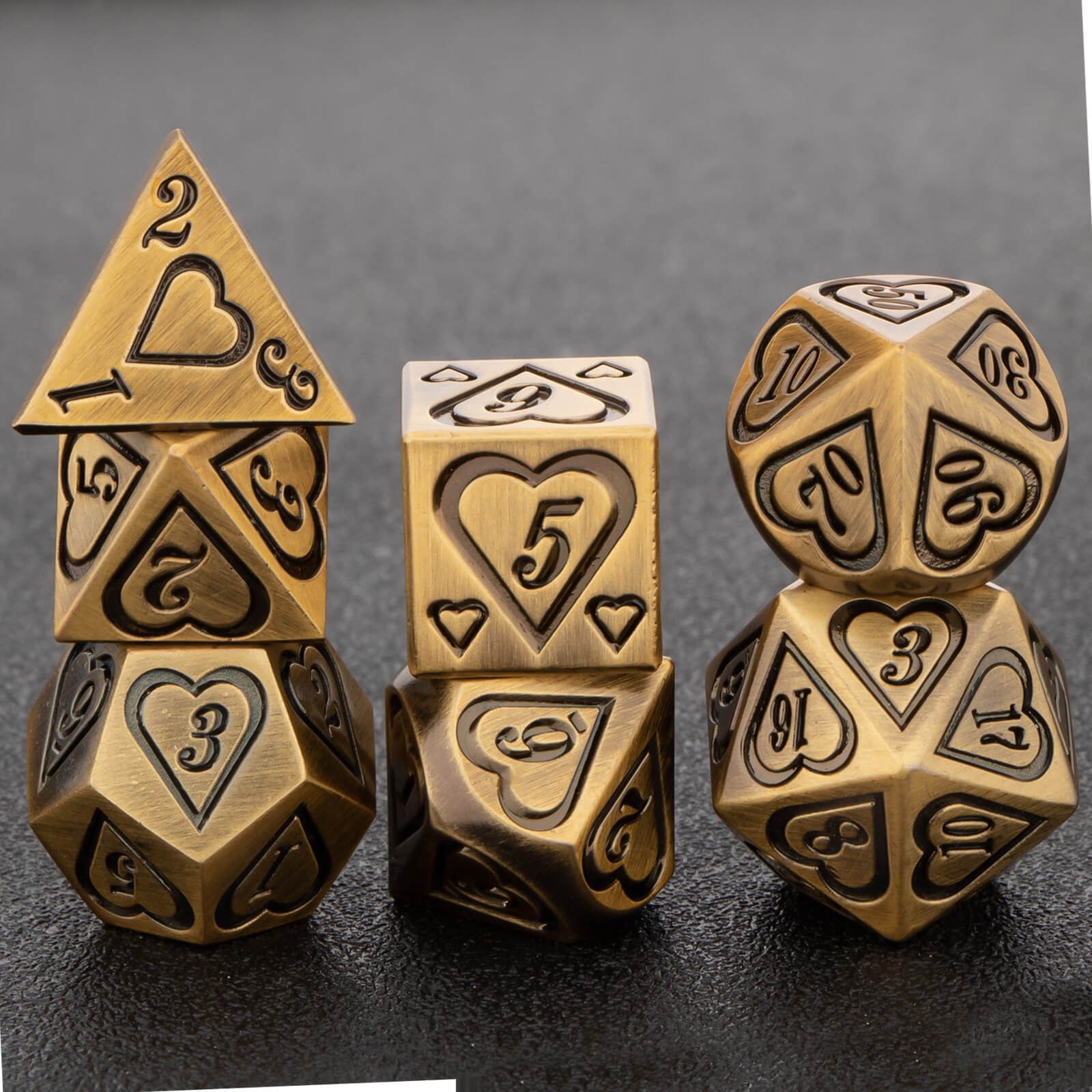 Conjunto de Dados 7pcs - Coração Metálico | RPG/D&D, Pathfinder