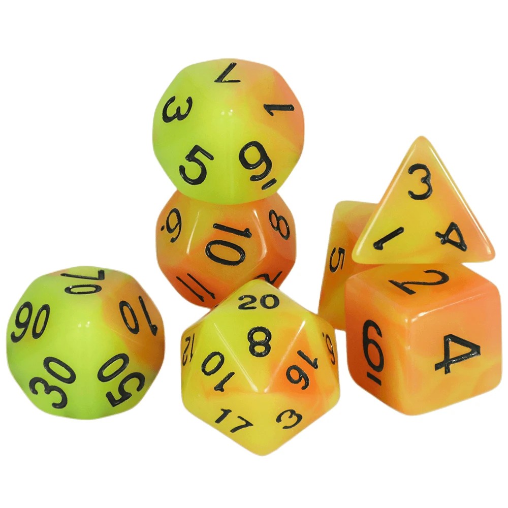 Conjunto de dados 7pcs - Brilha no escuro | RPG/D&D, Pathfinder