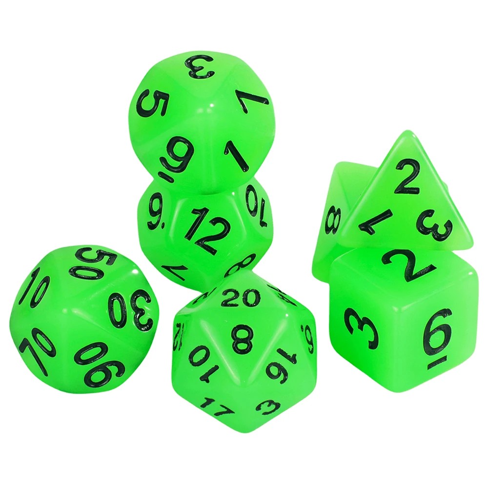 Conjunto de dados 7pcs - Brilha no escuro | RPG/D&D, Pathfinder