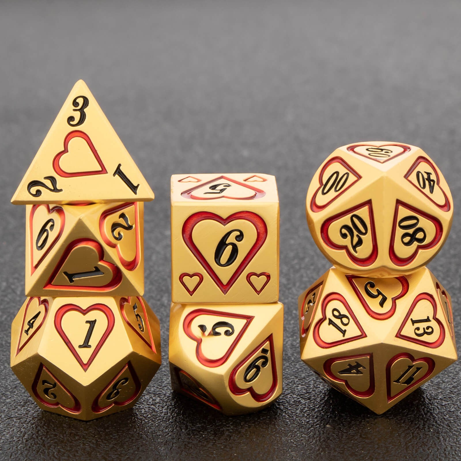 Conjunto de Dados 7pcs - Coração Metálico | RPG/D&D, Pathfinder