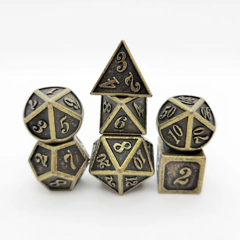 Conjunto de dados de metal 7pcs - Rústico | RPG/D&D, Pathfinder