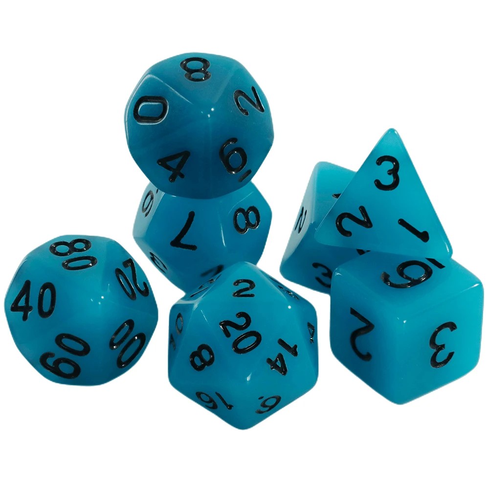Conjunto de dados 7pcs - Brilha no escuro | RPG/D&D, Pathfinder