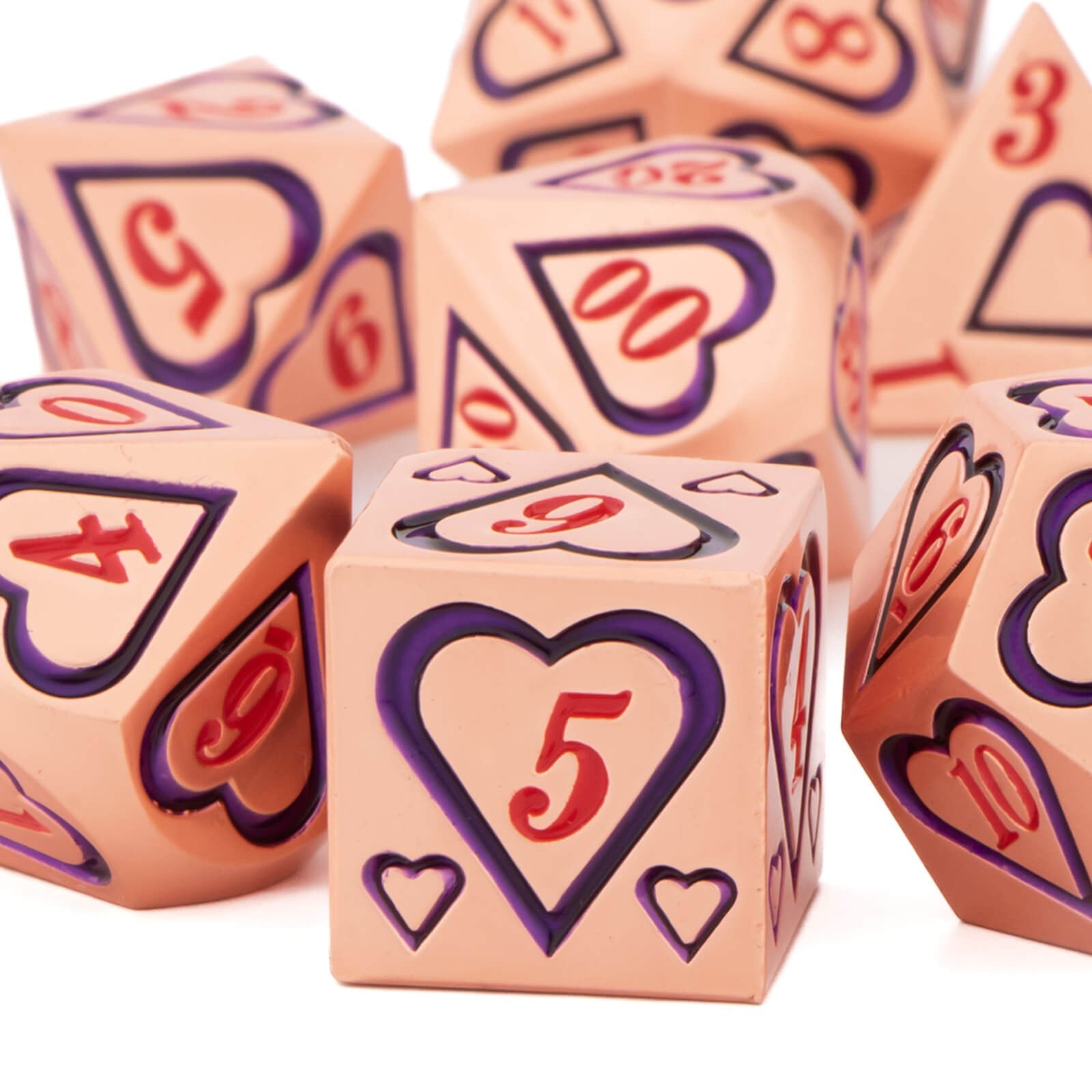 Conjunto de Dados 7pcs - Coração Metálico | RPG/D&D, Pathfinder