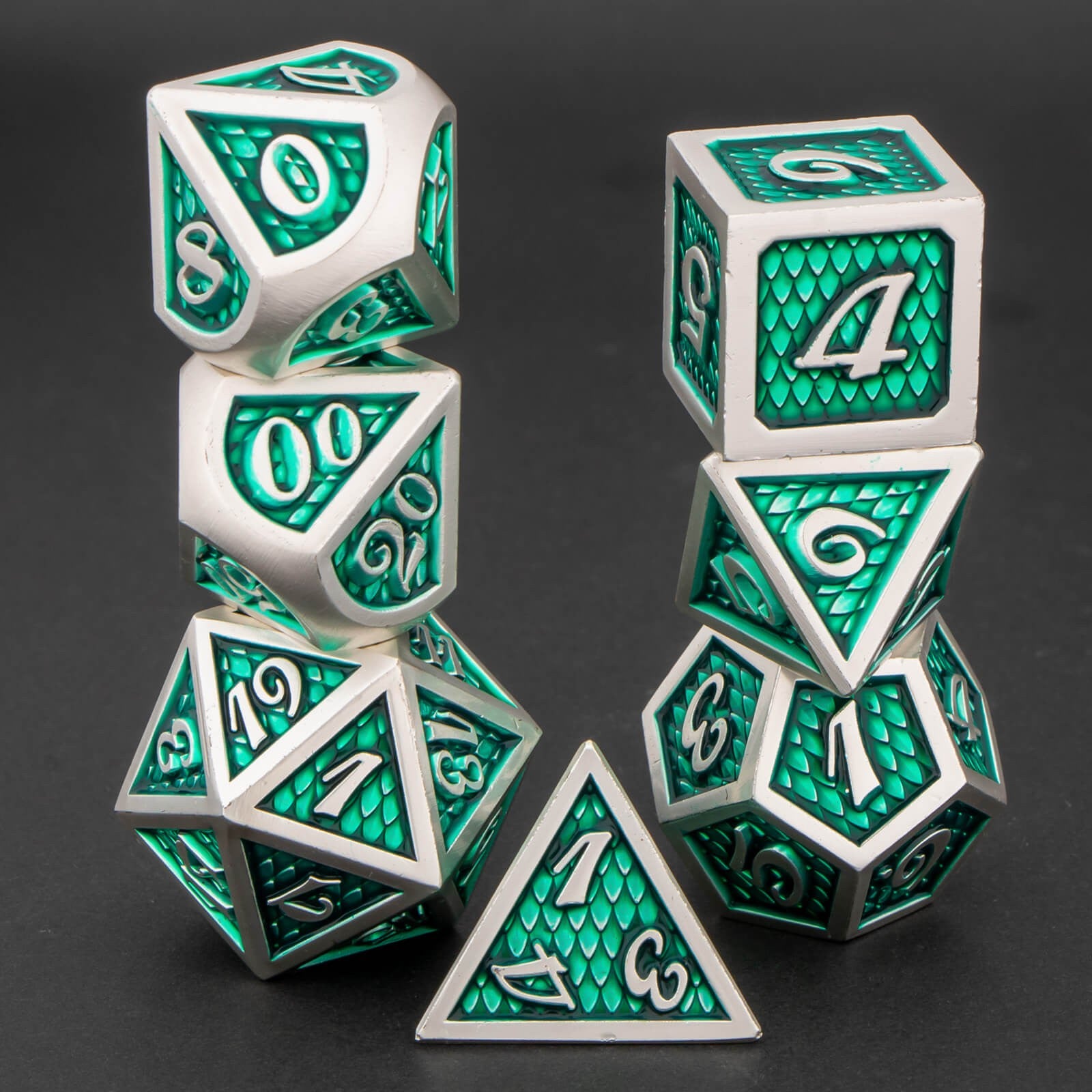 Conjunto de dados de metal 7pcs - Escamas de Dragão | RPG/D&D, Pathfinder