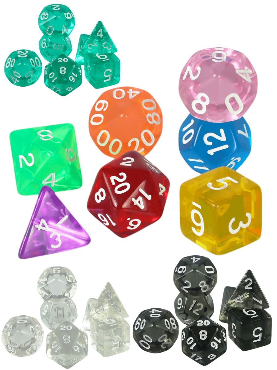 Conjunto de Dados 7pcs Translúcidos | RPG/D&D, Pathfinder