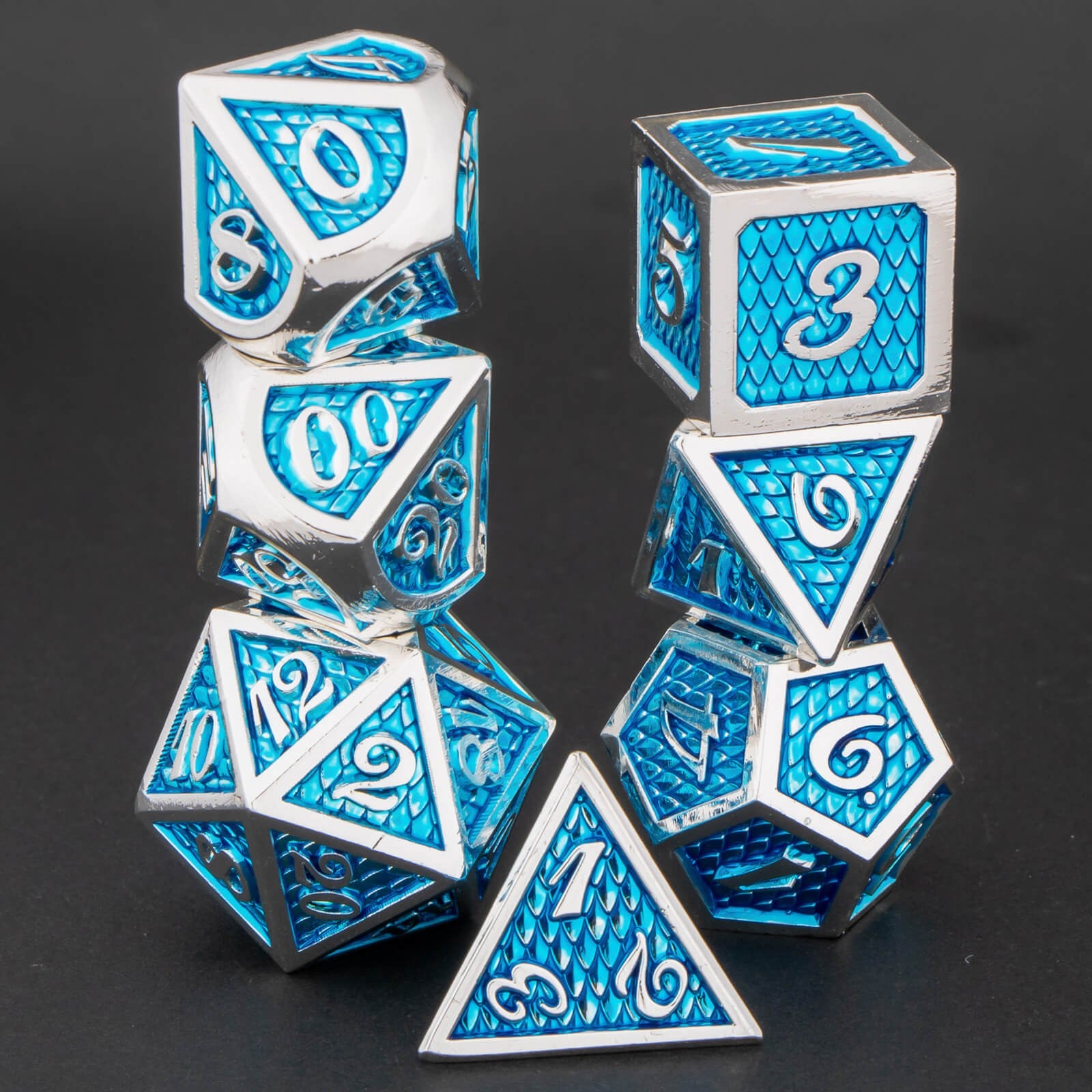 Conjunto de dados de metal 7pcs - Escamas de Dragão | RPG/D&D, Pathfinder